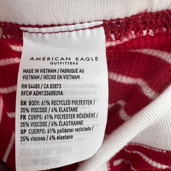 American Eagle Red White Stripe 2 Piece Thermal Pajama Set Womens Large - Picture 4 of 7